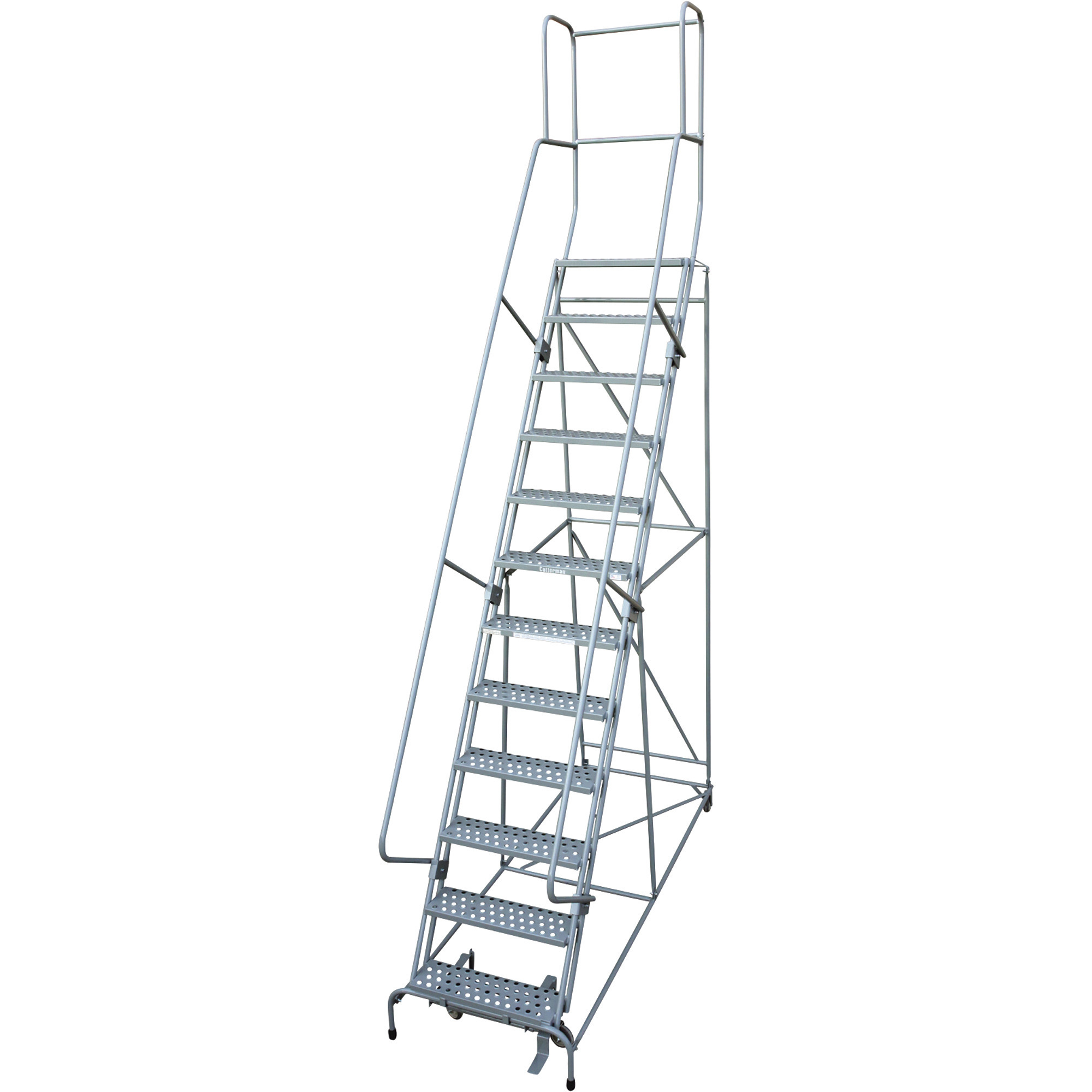 Cotterman Rolling Steel Ladder, 450-Lb. Capacity, 12-Step Ladder, 120in.H Platform, Model# 1512R2632A1E20B4C1P3